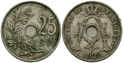 Бельгия 25 сантимов 1929 Belgique KM 68 медно-никель 4165-624