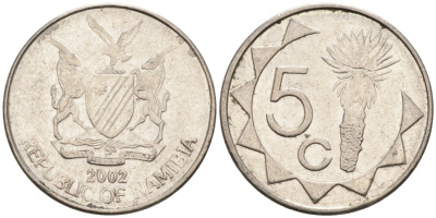 Намибия 5 центов 2002 KM 1 никелированная сталь 4567-653