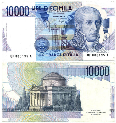 Италия 10000 лир 1984 Вольта, музей Храм Вольтиано Pick 112с бумага 6279-12-2-1