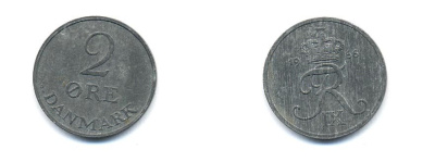 ДАНИЯ 2 ЭРЕ 1966 C; S, ФРЕДЕРИК IX (1947-1972) KM 840.2 цинк 4379-738