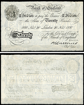 Англия 20 фунтов 1930 Лондон, 20 ноября, Операция "Бернхард", фальшивка в ущерб денежному обращению PW № RB172, Pick 337 a  бумага   444-57-1-1