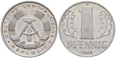 ГДР 1 пфенниг 1968 A KM 8.1 алюминий 100-1033