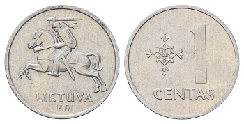 Литва 1 цент (сент) 1991 год-тип KM 85 алюминий 4682-154