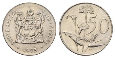 ЮАР 50 центов 1975 Зантедеския Эллиота (калла), герб KM 87 никель aUNC 4693-826