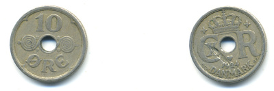 ДАНИЯ 10 ЭРЕ 1924 HCN ; GJ, КРИСТИАН X (1912-1947) KM 822.1 медно-никель 176-716