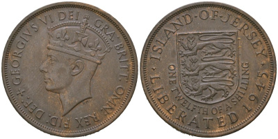 Джерси 1/12 шиллинга 1945 Георг VI (1936-1952) KM 18 бронза aUNC 4619-646