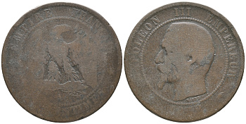 ФРАНЦИЯ 10 САНТИМОВ 1852 A, НАПОЛЕОН III (1852-1870) KM 771.1 бронза 51-1745