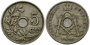 Бельгия 5 сантимов 1928 Belgie KM 67 медно-никель 4173-322