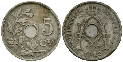 Бельгия 5 сантимов 1922 Belgie, Альберт I (1909-1934) KM 67 медно-никель 4173-253