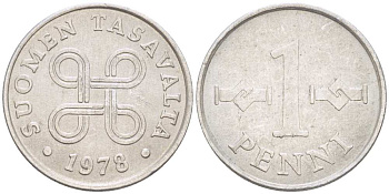Финляндия 1 пенни 1978 KM 44а алюминий 218-1264