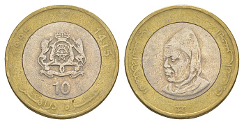 Марокко 10 дирхам 1995 AH 1416, Хасан II (1961-1999) Y 92 биметалл 4638-244