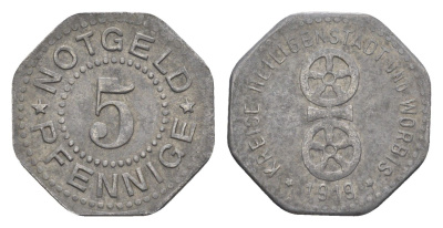 Хайльбад и Ворбис 5 пфеннигов 1919 Funck 206.1, Men18 14112.1 железо 4528-412