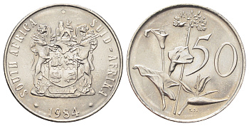 ЮАР 50 центов 1984 Зантедеския Эллиота (калла), герб KM 87 никель UNC 4695-1126
