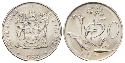 ЮАР 50 центов 1984 Зантедеския Эллиота (калла), герб KM 87 никель UNC 4695-1126