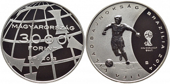 Венгрия 3000 форинтов 2012 чемпионат мира по футболу в Бразилии KM NEW серебро PROOF 01-152-34