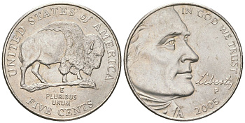 США 5 центов 2005 P, 200 лет экспедиции Льюиса и Кларка - Бизон KM 368 медно-никель UNC 192-1053