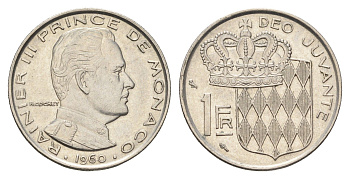 Монако 1 франк 1960 Ренье III (1949-2005) KM 140 никель 4660-935