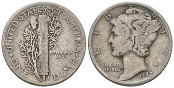 США 10 центов (дайм) 1943 KM 140 серебро 3334-1264