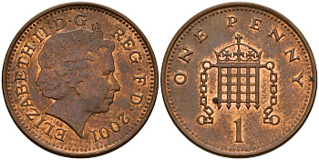 Великобритания 1 пенни 2001 Елизавета II (1952-2022) KM 986, Spink 4710 (B5) сталь плакированная медью 4154-1017