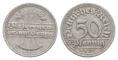 Германия 50 пфеннигов 1922 G KM 27, J. 301 алюминий 4638-1024