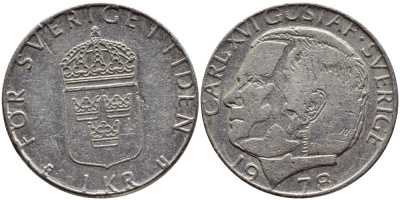 Швеция 1 крона 1978 Карл XVI Густав (1973- ) KM 852 медь плакированная медно-никелем 3999-226