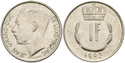 Люксембург 1 франк 1982 Великий герцог Жан (1964-1999) KM 55 медно-никель 4364-3537