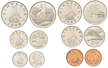 Зимбабве годовой набор из 6 монет (1, 5, 10, 20 и 50 центов; 1 доллар) 1980 KM 1, 2, 3, 4, 5 и 6 UNC 4670-1111-1115