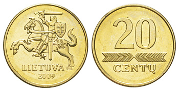 Литва 20 центов 2009 KM 107 никель латунь UNC 4625-616