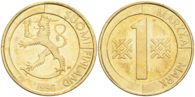 Финляндия 1 марка 1996 M KM 76 алюминиевая бронза 4556-516