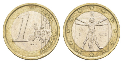 Италия 1 евро 2003 Витрувианский человек KM 216 биметалл 4629-427