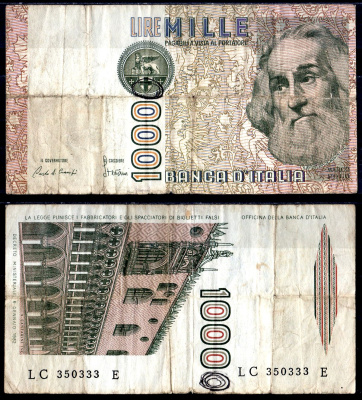 Италия 1000 Лир 1982 Pick 109a бумага 6278-7-1-1