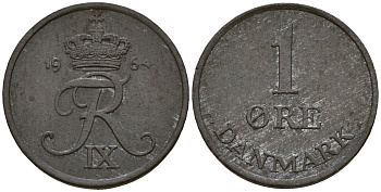 Дания 1 эре 1963 N; S, Фредерик IX (1947-1972) KM 839 цинк 4154-1164