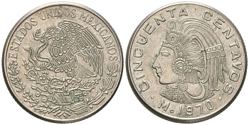 Мексика 50 сентаво 1970 Mo KM 452 медно-никель 4398-337