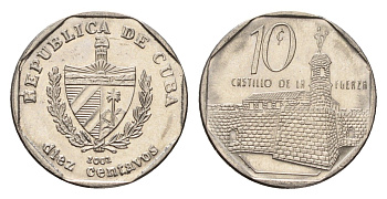 Куба 10 сентаво 2002 форт в Гаване Ла-Фуэрса KM 576.2, JMA MC20, Schoen 714 сталь плакированная никелем 4643-712