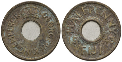 Фиджи 1/2 пенни 1943 Георг VI (1937-1952) KM 14a латунь 4610-734