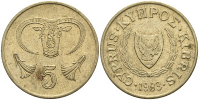 Кипр 5 центов 1993 KM 55.3 никель латунь 4141-1036