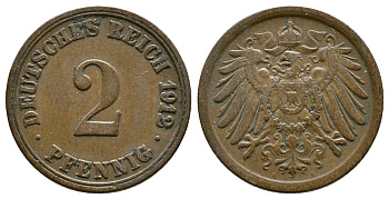 Германия 2 пфеннига 1912 A KM 16, J. 11, Weege 4 медь 4364-2733