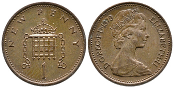 Великобритания 1 пенни 1979 Елизавета II (1952-2022) КМ 915, Spink B1 бронза 87-222
