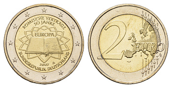 Германия 2 евро 2009 A, 50 лет подписанию Римского договора KM 259 биметалл UNC 1096-2-13