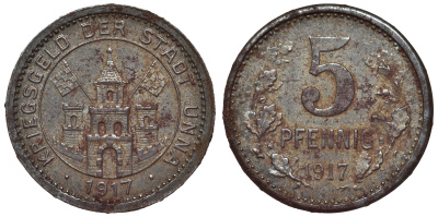 Германия, Унна 5 пфеннигов 1917 Северный Рейн-Вестфалия, нотгельд цинк 4118-1255