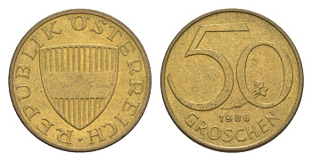 Австрия 50 грошей 1986 KM 2885 алюминиевая бронза 4632-653