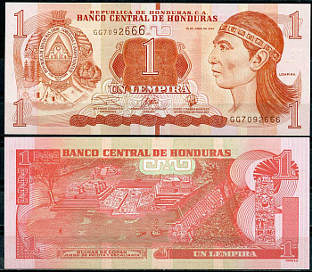 Гондурас 1 лемпира 2019 руины Копан, остатки древнего города Инков Pick 96  бумага  UNC (пресс) 447-106-1