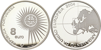 Португалия 8 евро 2004 INCM, расширение Европейского Союза KM 753a серебро PROOF 06-281-45