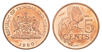 Тринидад и Тобаго 5 центов 1980 KM 30 бронза UNC 4613-138