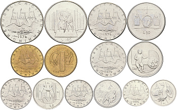 Сан-Марино годовой набор из 7 монет 1976 1, 2, 5, 10, 20, 50, 100 лир, в оригинальном буклете KM 51-57 UNC 3-6-4-55