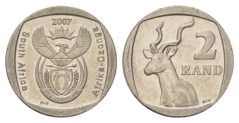 ЮАР 2 ранда 2007 KM 296 медь плакированная никелем aUNC 4628-145