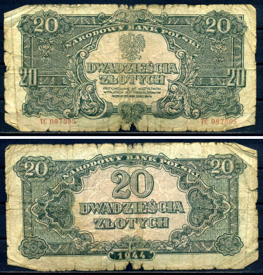 Польша 20 злотых 1944 Pick 112 бумага 8518-6-3-1