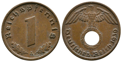 Германия 1 рейхспфенниг 1939 A KM 89, J. 361 бронза    220-331