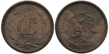 МЕКСИКА 1 СЕНТАВО 1912 KM 415 бронза VF 4395-426