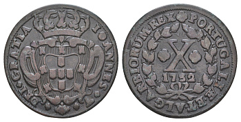 Португалия 10 реалов 1732 Жуан V (1706-1750) KM 217 медь 4127-721